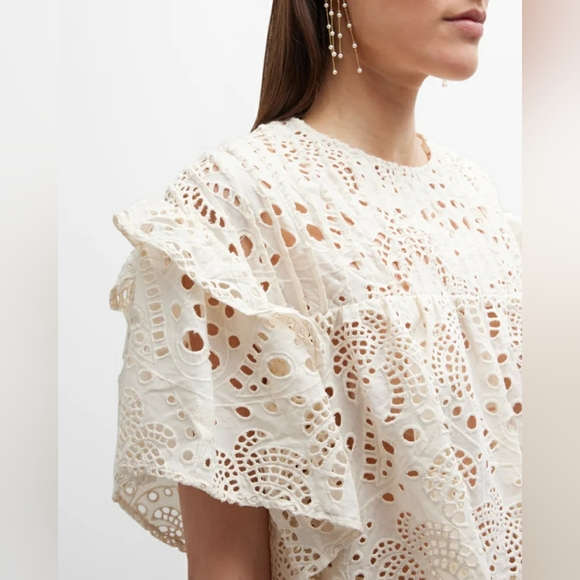 NWT Farm Rio Palm Tree Richelier Lace Eyelet Blouse XS - Picture 4 of 16